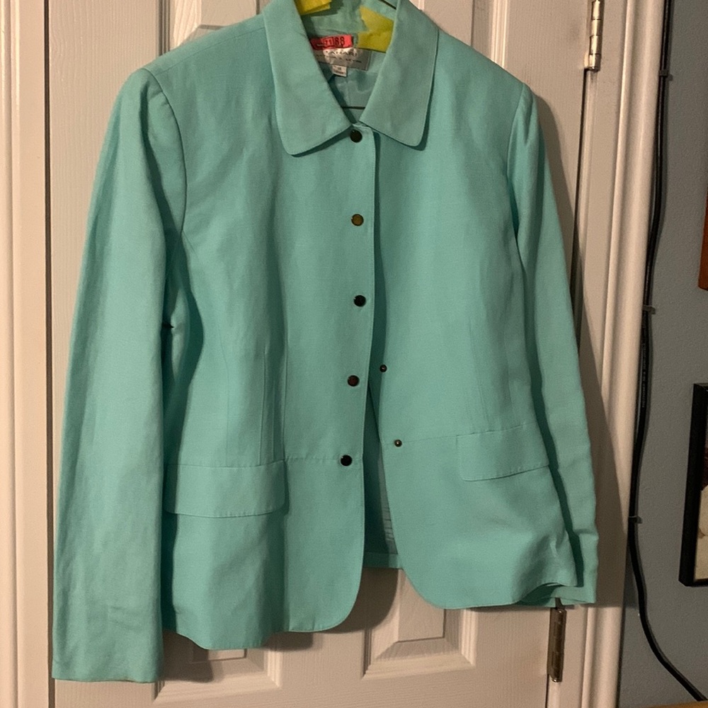 Tahari blazer/jacket-Teal/Mint green. Linen appearance, fully line-size 14